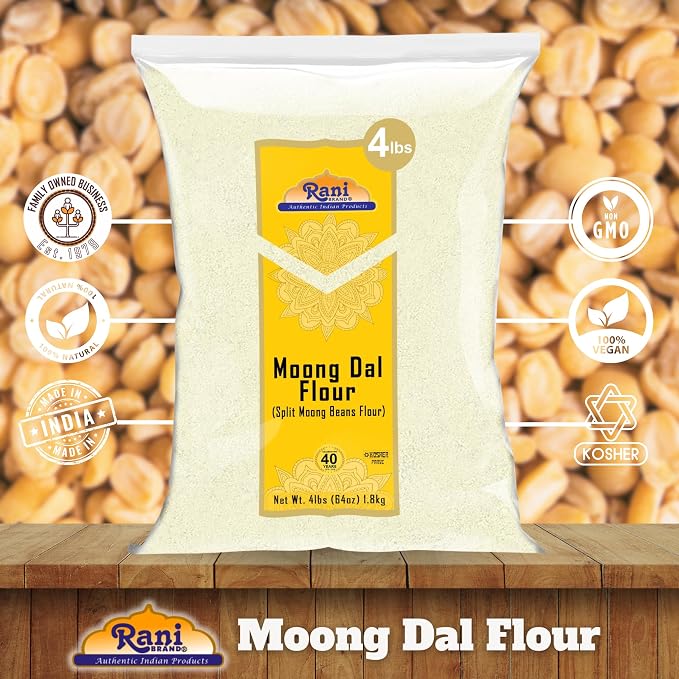 Rani Moong Flour (Mung Bean Flour, Green Gram Flour) 64oz (4lbs) 1.81kg Bulk ~ All Natural | Vegan | Gluten Friendly | NON-GMO | Kosher | Indian Origin