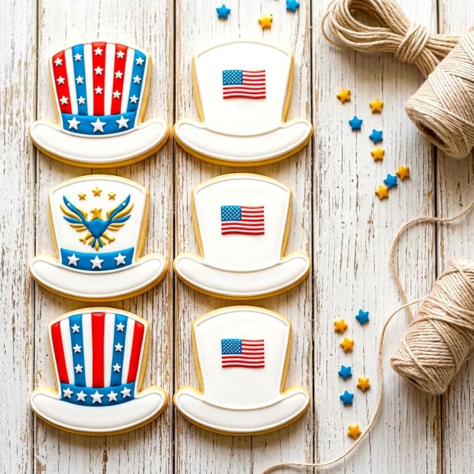 4th of July Cookie Cutters 8Pcs Large Size, National Shapes Metal Biscuit Fondant Cutters for Celebration, Hat Map Flag Eagle Star Cookie Molds Set