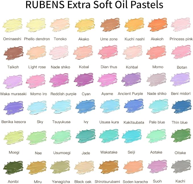 rubens 48 Macaron Soft Oil Pastels Set with 30 Sheets Paper, Knife, Board, Tape for Beginners