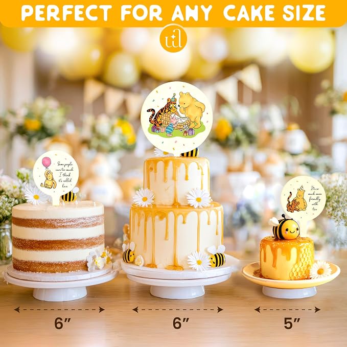 Woodamore Pooh Cupcake Toppers Birthday Decorations - Pooh Bear Baby Shower Cupcake Toppers, Cup Cake Topper For Pooh Baby Shower Decorations Ideas