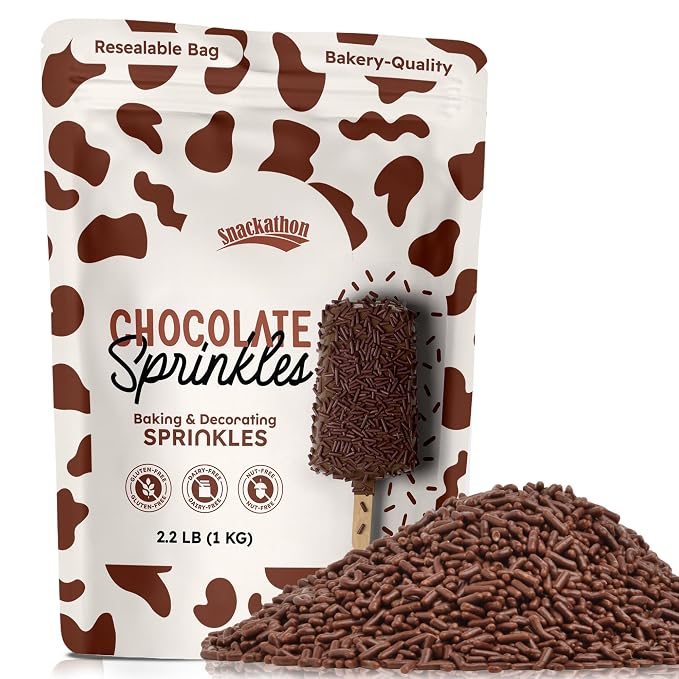 Snackathon Sprinkles for Baking & Decorating, Chocolate Sprinkles, 2.2 LB Bulk Brown Jimmies in Resealable Pouch – Rich Cocoa Flavor for Cupcakes, Cookies, and Desserts