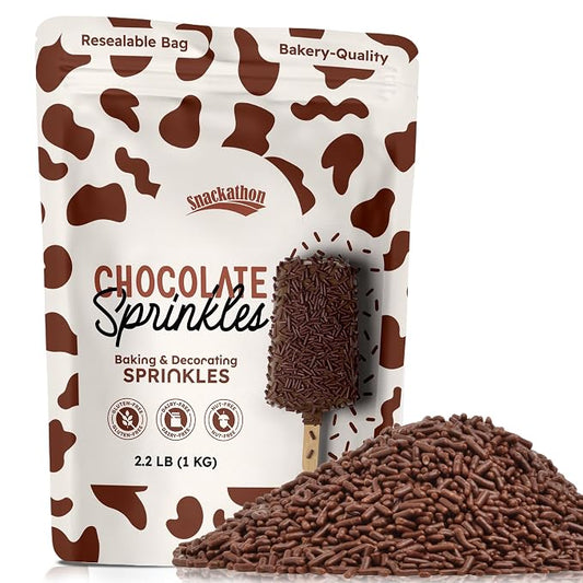Snackathon Sprinkles for Baking & Decorating, Chocolate Sprinkles, 2.2 LB Bulk Brown Jimmies in Resealable Pouch – Rich Cocoa Flavor for Cupcakes, Cookies, and Desserts