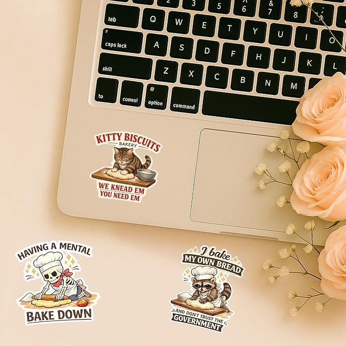 (4 Pcs) Funny Baking Stickers – Waterproof UV DTF Vinyl Baking Stickers for Home Bakers, Funny Baking Stickers for Water Bottles, Scrapbooking, Kitchen Décor, Sourdough & Bakery Lover Sticker Set