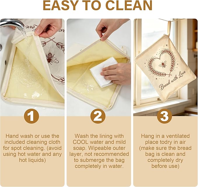 2-Pack Beeswax Bread Bags & 3 Wraps for Sourdough & Homemade – L-Zipper | Natural cotton, 17x13 in bag with wide L-zipper. Includes 3 wraps S/M/L. Reusable, freezer safe, washable, keeps bread fresh.