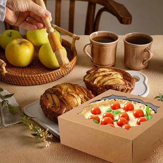 20 Pack Pie Boxes 9x9x3Inch Cake Boxes Bakery Boxes with Window for Pie, Cookies, Donuts, Chocolate Covered Strawberries, Graduation Gifts Party Favors(Brown)
