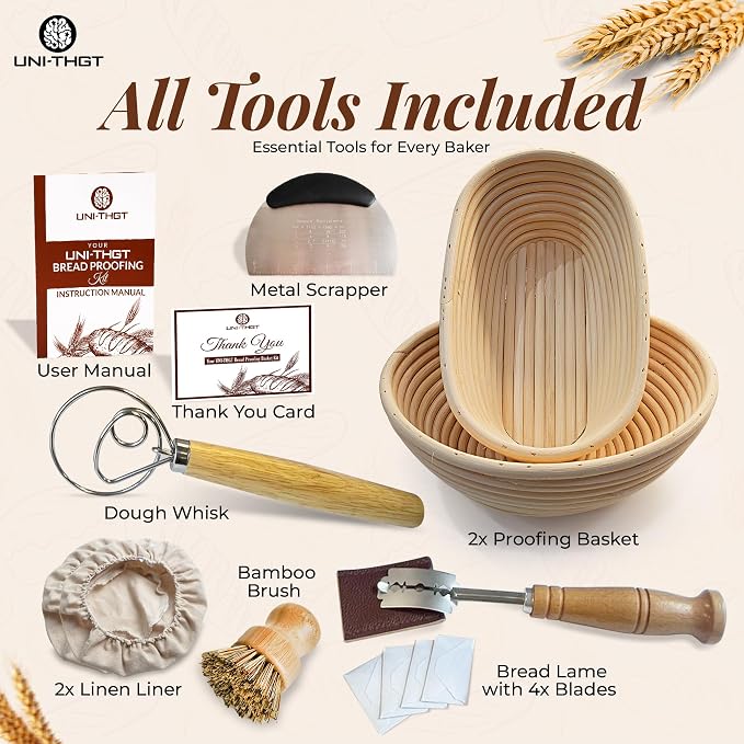 Sourdough Proofing Basket - 9 & 10 Inch Round and Oval Rattan Bread Banneton with Baking Accessories - Fermenting Kit for Bread Making - Gift Baskets for Women