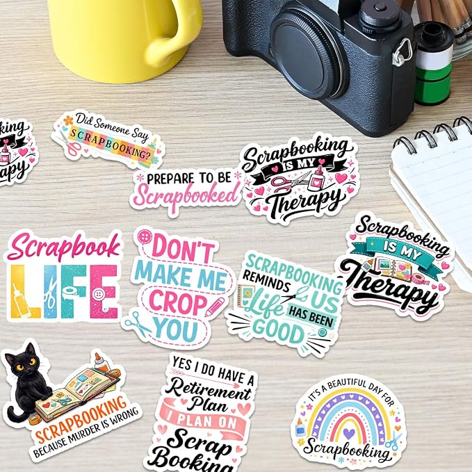 10pcs Scrapbooking Stickers Funny Craft Quotes Scrapbook Planner Designs, Gifts for Scrapbook Lovers Crafters Multiple Different Design, Waterproof UV-Resistant for Water Bottle, Laptop, Window, Car