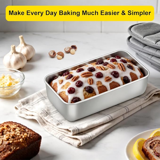 Homikit 3 Pack Stainless Steel Loaf Pans, 9x5 Inch Medium Bread Pan Set Non Toxic, Metal Meatloaf Tin for Baking Homemade Sandwich Sourdough Bread Pound Cake, Oven & Dishwasher Safe, Rust Free