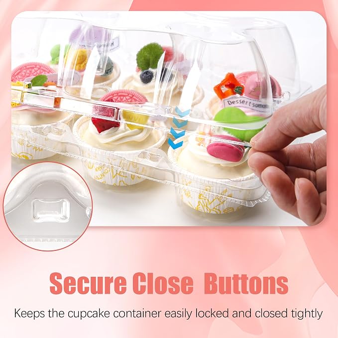 NPLUX 6 Count Cupcake Containers 45 Pack Cupcake Holders Clear Plastic Stackable Cupcake Boxes with Detachable Tall Dome Lids for 270 Cupcakes, BPA Free, Standard Size