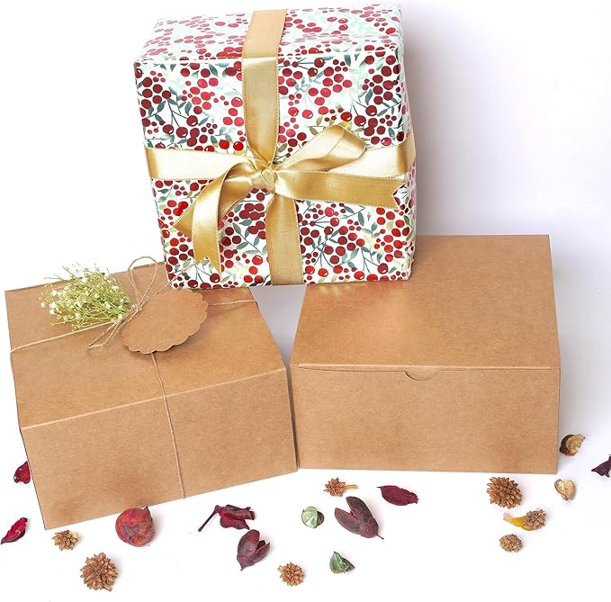mudrit Kraft Gift Boxes 20 Pack 8x8x4 Inches, Thick Kraft Paper Boxes with Lids, Tags & Jute Rope for Gifts, Wedding Favours, Bridesmaid Proposals, Cupcakes, Crafting