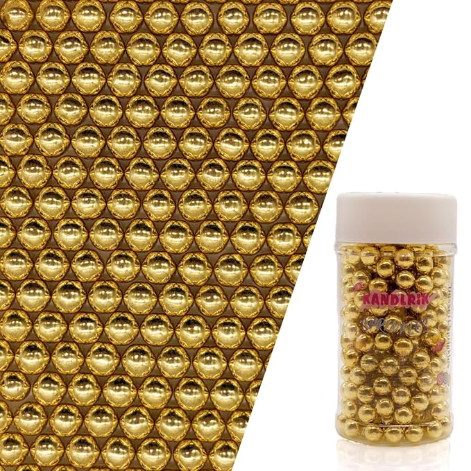 Edible Super Gold Pearl Sugar Sprinkles Candy 7mm Mini Pearls Cake Decorations Cupcake Toppers Cookie Decorating Perfect for Wedding Party Valentine Halloween Christmas Supplies 3OZ