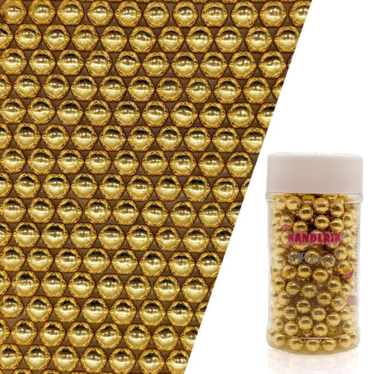 Edible Super Gold Pearl Sugar Sprinkles Candy 7mm Mini Pearls Cake Decorations Cupcake Toppers Cookie Decorating Perfect for Wedding Party Valentine Halloween Christmas Supplies 3OZ