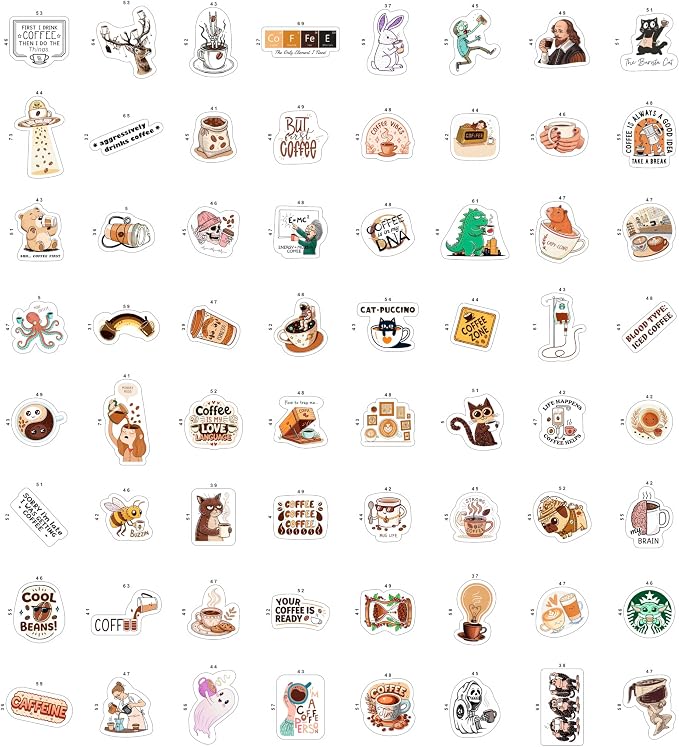 100Pcs Funny Coffee Stickers for Cups, Water Bottles & Scrapbook - Coffee Gifts, Party Decorations, Party Supplies - Gifts for Men & Women