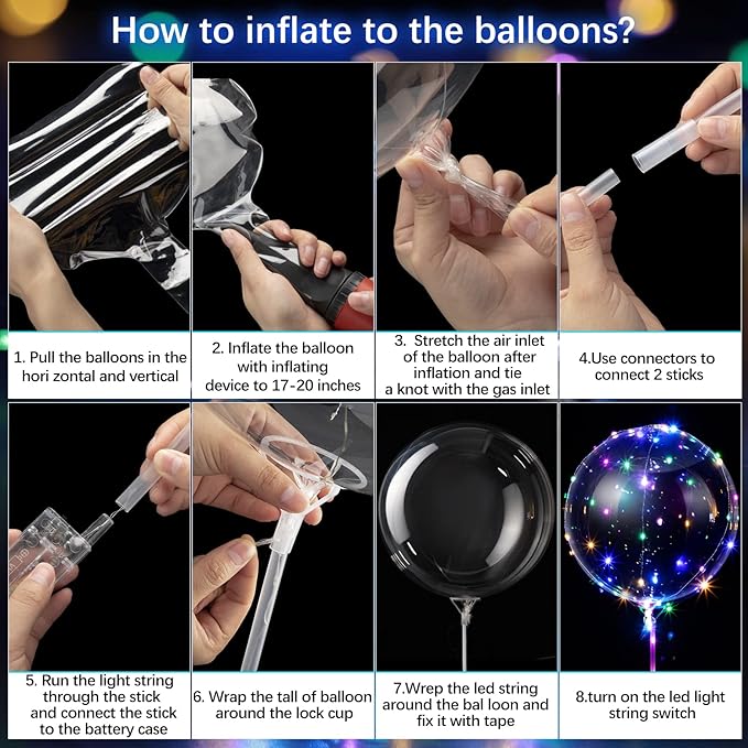 Vinsot 30 Pack LED Bobo Balloons Light Up Balloons Clear Helium Bubble Bobo Glow with String Lights for Parties Birthday Wedding Decoration(Multi Color Light 20 Inch)