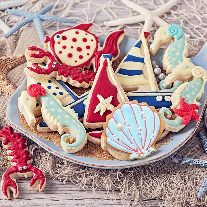GWHOLE Sea Creature Cookie Cutters Variety Pack, Stainless Steel, 12PCS | Ocean Animal Design, For Kids Birthday Holiday Themed Party, Include Meramid, Fish Shark, Seashell, 1.6-4.3 Inch