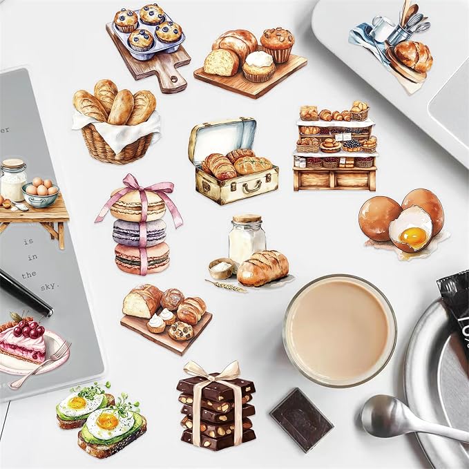 50Pcs Funny Baking Stickers,Realistic Transparent Bakery PET Stickers,Cute Waterproof Sticker for Laptop,Stationery,Luggage Scrapbooking,Water Bottles,Phone Case,Bakery Themed Party (colourful-B11)
