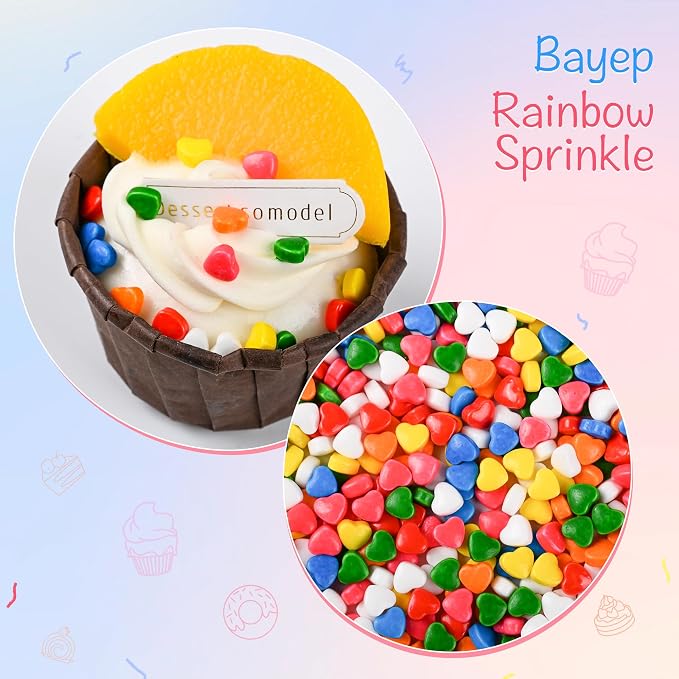 Bayep Rainbow Sprinkles for Cake Decorating Heart Bulk Sprinkles for Ice Cream, Cookies, Baking, Cupcake Topper Colorful Sprinkles Perfect for Birthday Party Christmas Holiday Supplies 3.52 Ounce