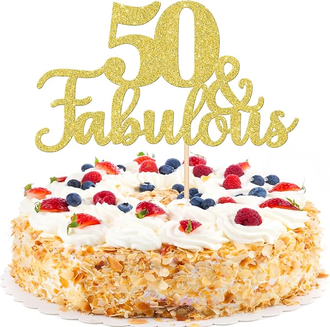 1 PCS Fabulous Cake Topper Gold Glitter 50th Anniversary Cake Pick Decoration for Wedding Anniversary Party Decorations Happy 50th Birthday Cake Decorations Supplies