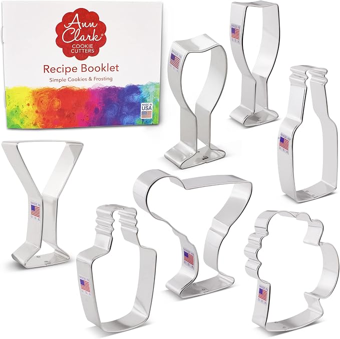Ann Clark Cocktail Party Cookie Cutters 7-Pc Set (Champagne Glass, Wine Glass, Martini Glass, Margarita Glass, Beer Bottle and More)
