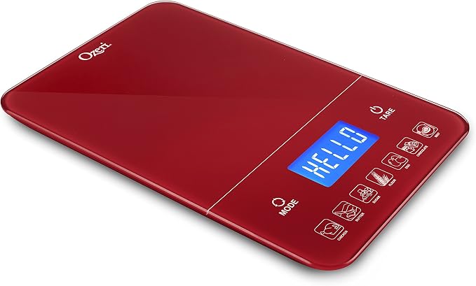 Ozeri Touch III 22 lb (10 kg) Digital Kitchen Scale with Calorie Counter in Tempered Glass, Red Engine