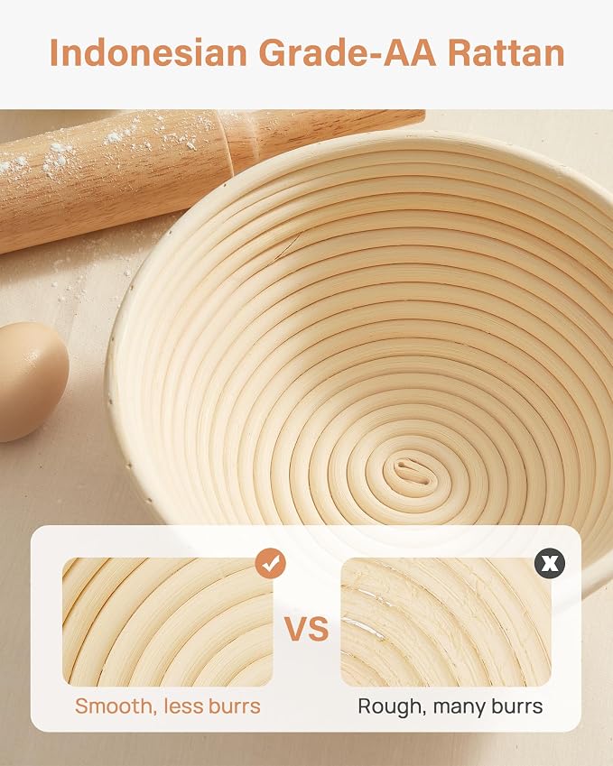 Kootek Banneton Bread Proofing Basket Set, 9 Inch Round Sourdough Starter Kit, Baking Supplies Tools with Dough Whisk, Scoring Lame, and Other Accessories for Artisan Bread Making