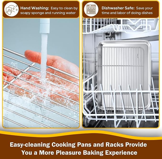 P&P CHEF 16 Inch Baking Sheet Pan with Rack Set, Stainless Steel Cookie Sheet Pan Tray with Cooling Rack for Oven Use, Cooking Roasting, Non Toxic & Dishwasher Safe, Heavy Duty