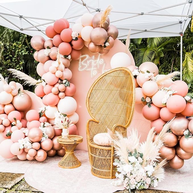 Dusty Pink Balloons Arch Kit, 108 Pcs Blush Pink Garland with Double Stuffed White Apricot Latex Balloon Metallic Champagne Gold for Girls Boho Princess Baby Shower Birthday Wedding Party Decoration
