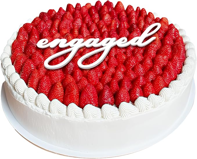 Acrylic Engaged Cake Topper – Vintage Heart Wedding Cake Decoration for Engagement Parties, Bridal Showers & Anniversaries (engaged white)