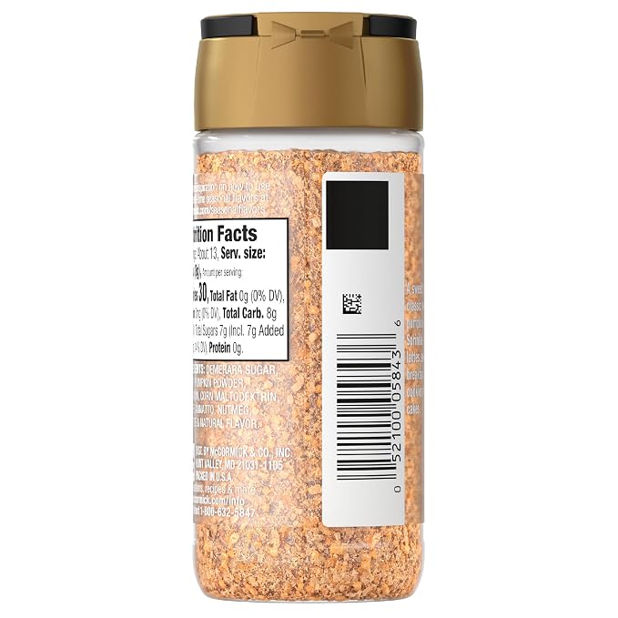 McCormick Finishing Sugar, Pumpkin Spice, Limited Edition, Sweet Blend of Warm Pumpkin Spices, The Perfect Finish for Cookies, Muffins, Pancakes, Bread, and More, 3.66 oz