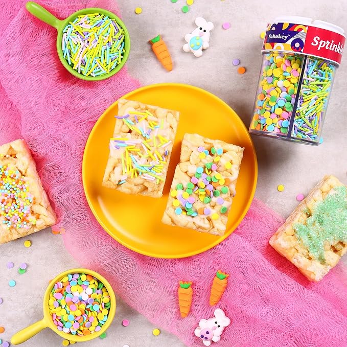 Easter Sprinkles Edible Sprinkle Mix Spring Shape Pastel Sprinkles Green Jimmies Nonpareils Sanding Sugar Confetti for Cake Decorations Baking Ice Cream Cookies Cupcake Topper 6.5 ounces