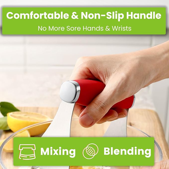 Spring Chef XL Stainless Steel Pastry Cutter Tool for Baking - Heavy Duty Dough Blender - Butter & Dough Cutter Tool with Sharp Blades - Pastry Blender for Easy Mixing - Dishwasher Safe - Red