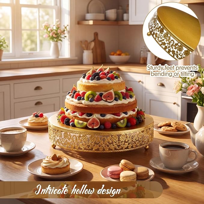 Wenqik 12 Inch Gold Cake Stand Set Metal Round Cupcake Dessert Stand with Cake Cutting, Flower Spatula Wedding Cupcake Pastry Display Candy Holder Display for Wedding Party Birthday Baby Shower
