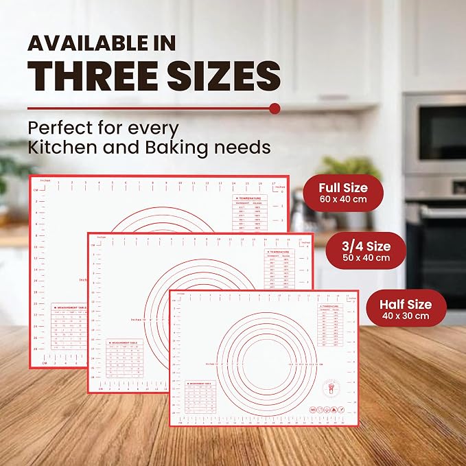Silicone Baking Mat, Non-Stick Pastry & Dough Mat, Three Quarter Sheet Medium Size Silicone Mat, Kitchen Counter, Baking Supplies & Essentials, 19" x 13" (Pack of 3)
