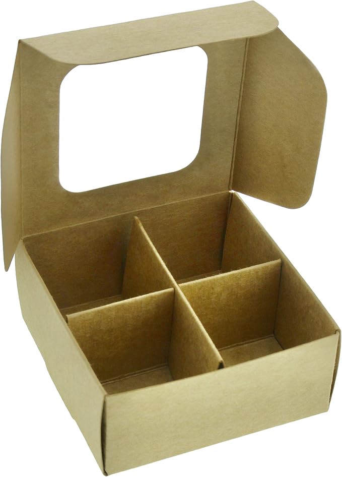 Treat Boxes - 20 ct 3.5 x 3.5 x 1.6 in Bakery Boxes with Windows and Dividers for Candy, Cookies, Cupcakes, or Bakery Desserts - Chocolate, Treats, and Baked Goods Packaging for Gifting