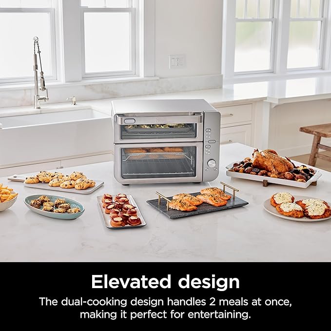 Ninja Double Stack XL Countertop Oven & Air Fryer, 12-in-1, Flexdoor, FlavorSeal, SMART FINISH with DualZone Technology, Countertop Oven, Air Fryer, Bake, Broil, Reheat, Pizza, Stainless Steel, DCT601 (Renewed)