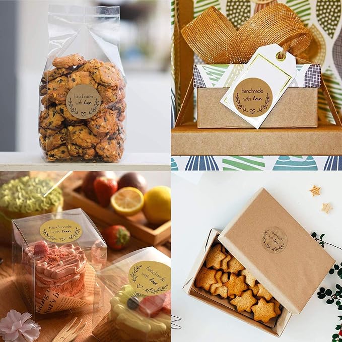 Handmade with Love 500 Pcs Baking Kraft Paper Heart Shape Labels for Packaging, Envelope Seals, Small Business, Wedding, Birthday, Party Gift Wrap