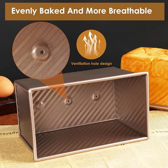 2pack Pullman Bread Pans with Lid, 1LB Capacity, Aluminized Steel Bread Loaf Pan, Non-Stick, Easy Release Sandwich Bread Loaf Pan for Baking Homemade Bread