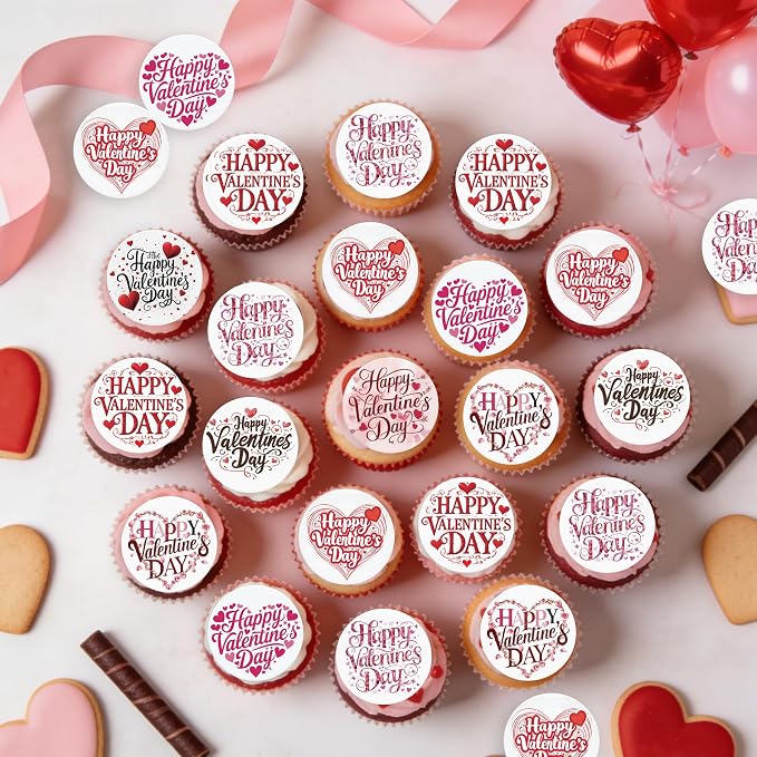 36PCS Edible Happy Valentine’s Day Cupcake Toppers Wafer Paper Sweet Love Be Mine Kiss Me Cupcake Picks Valentine’s Cake Decor for Valentine's Day Theme Wedding Party Supplies