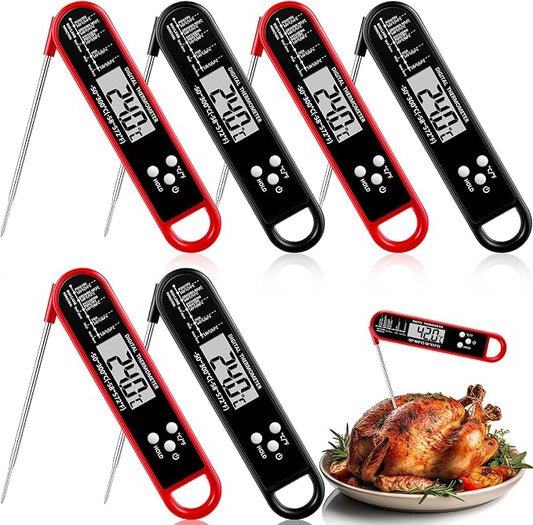Xuhal 6 Pcs Digital Meat Thermometer for Grill Instant Read Food Thermometer Waterproof with Long Probe Magnet Foldable for Cooking BBQ Party Kitchen Turkey Fry Baking Candy