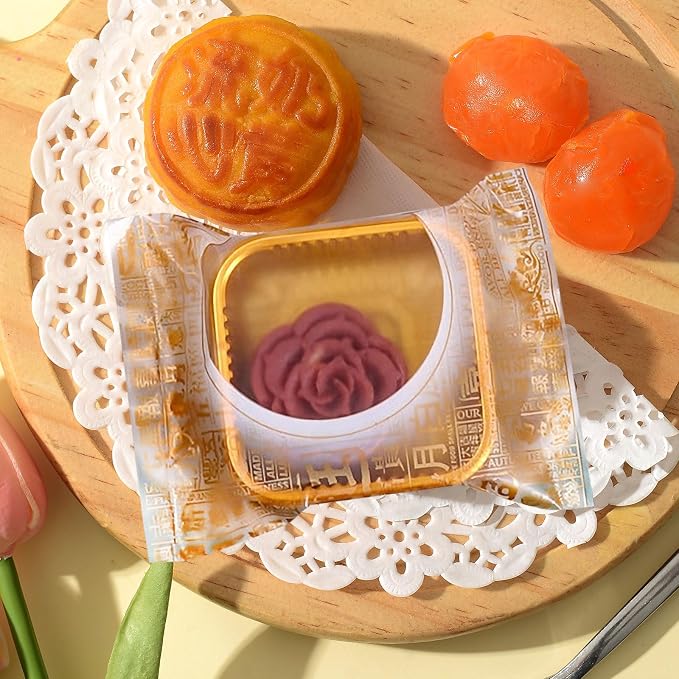Mooncake Packaging Bags and Tray Set 5.70X4.33 Inch Clear Plastic Single Moon Cake Container for Bakery Pastry Food Storage and Sealing