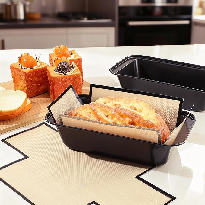 4 Pcs Loaf Pan with Liners Set 9 x 5 Inch Non-stick Bread Pan and Silicone Loaf Liners for Homemade Baking Carbon Steel Rectangular Baking Tray for Kitchen Sourdough Sandwich Home(Black)