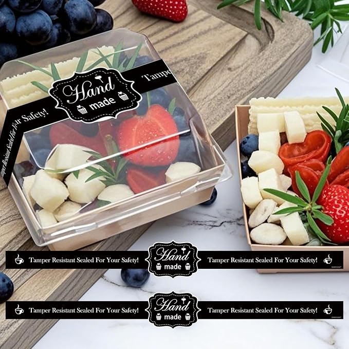 Tamper Evident Seal Stickers 9x1 200Pcs Baking Food Package Label | Black | Handmade Bakery Seal | Cake Box | Freshness Label