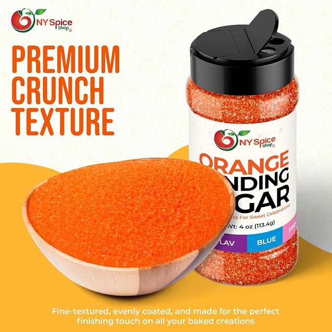 NY Spice Shop Orange Sanding Sugar - 4 Ounce Sweet Edible Sprinkles for Party Decoration, Cakes, Cupcakes, Cookies Toppings & Dessert Dishes - Colorful Sugar Sprinkles for Party Favors & Baking Treats