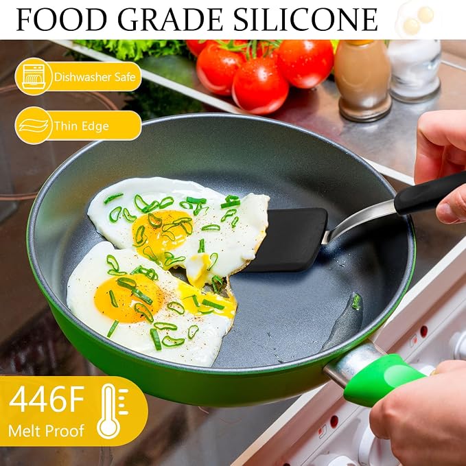 Silicone Cookie Spatula Turner 2 Pack Mini Brownie Spatula Flexible Kitchen Small Silicone Turner for Nonstick Cookware Heat Resistant No Scratch Flipper for Pancake(Solid Flat,Black, Grey)