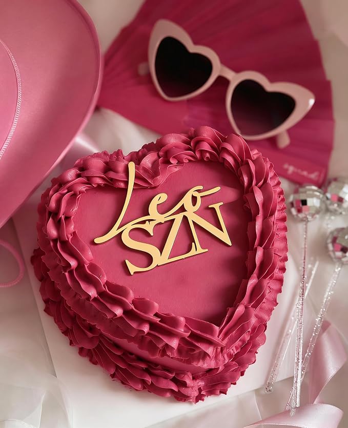 Gold Acrylic Leo SZN Cake Topper, Constellation Birthday Cake Topper, Leo Season Decorations for July and August Zodiac Themed Party, Horoscope Birthday Decoration