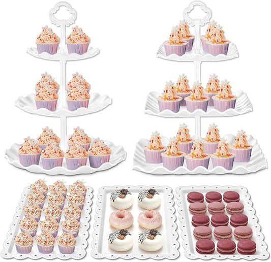 Kootek Dessert Cupcake Stand, 5pcs Dessert Table Display Set, 3 Tiered Cup Cake Holder Tower Stand Riser& Cookie Serving Trays for Wedding, Tea Party, Birthday, Baby Shower