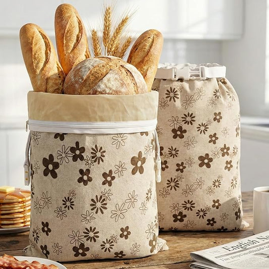 Reusable Beeswax Bread Bags-17"x13" Large Bread Bags for Sourdough & Homemade Cloth BreadBags Keeps Fresh Longer 2Pack (Flower Pattern)