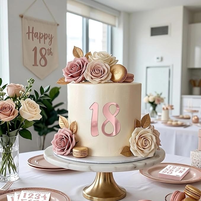 10PCS Rose Gold Acrylic Number Cake Toppers 0-9 Mirror Age Digit Cake Decorations for Birthday Cake Wedding Anniversary Baby Shower Dessert Table Cupcake Photo Props Party Supplies