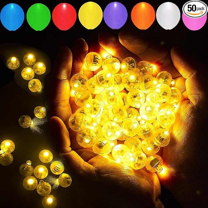 50pcs LED Yellow Balloon Light Mini Tiny LED Light, Small Round Led Ball Lamp for Paper Lantern Indoor Outdoor Fun Birthday Event Halloween Christmas Party Wedding Decoration Supplies