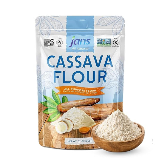 Jans Cassava Flour, 2 lb – Gluten Free All Purpose Flour Substitute, Non-GMO Grain Free Baking Flour, Paleo & AIP Friendly, Vegan Yuca Root Flour for Bread, Tortillas, Pancakes & Baking
